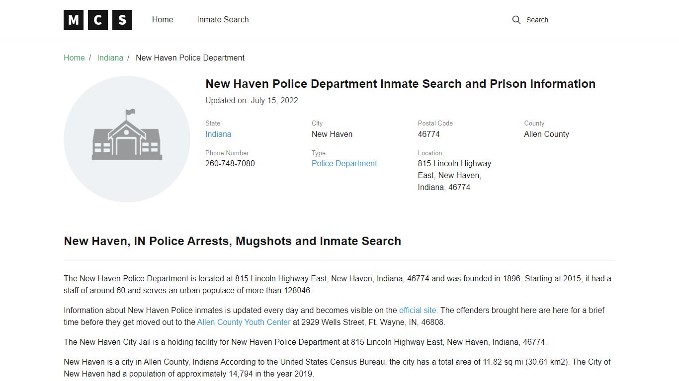 New Haven Police Department Inmate Search and Prison ...